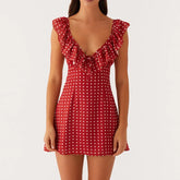 BXOXO Women Mini Dress Sleeveless V Neck Backless Tie-up Floral/Dots Summer A-line Dress for Club Party Holiday Beach Sundress